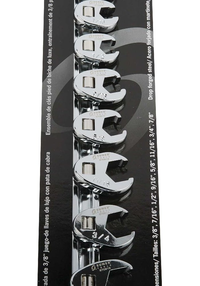 SUNEX TOOLS 9708 3/8-Inch Drive Fractional Crowfoot Flare Nut Wrench Set, 8-Piece, Fully Polished, Sizes 3/8-Inch to 7/8-Inch - Image 5